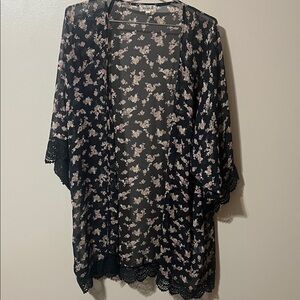 ONE WORLD Black Floral Cardigan